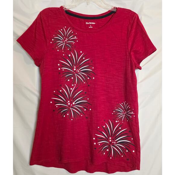 Kim Rogers Tee Women's Size S Red White Blue Patriotic Fireworks Sparkle - Picture 1 of 6